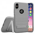 Wholesale iPhone X (Ten) Brushed TPU Hybrid Kickstand Case (Silver)